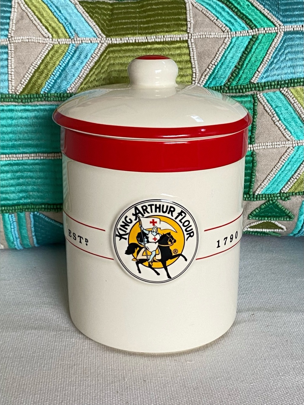 VTG King Arthur Flour 1 Qt Ceramic Sourdough Crock Canister w Lid by Chantal